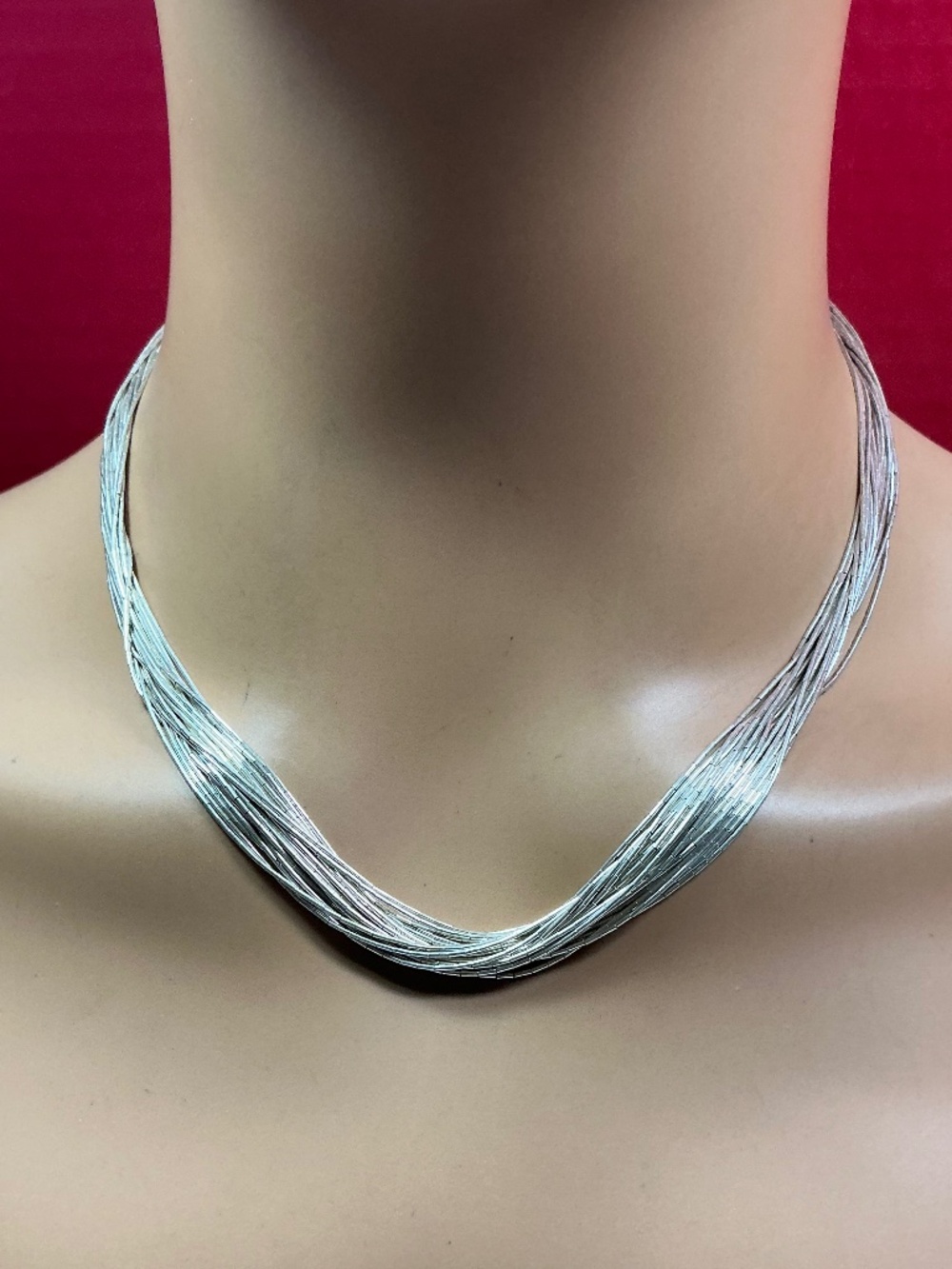 Vintage RISING SUN 20 Strand Liquid Sterling Necklace. 18 inches long